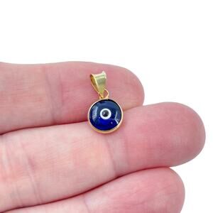 Vintage Gold-Tone Sterling Silver 925 Blue Evil Eye Glass Pendant